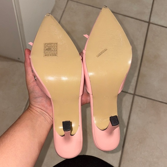 Women’s Pink Pointed-Toe Lace-Up Mule Heels kitten heel - Picture 3 of 6